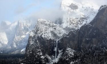 Water flows from Bridalveil Fall (LOWER C) in Yosemite Valley