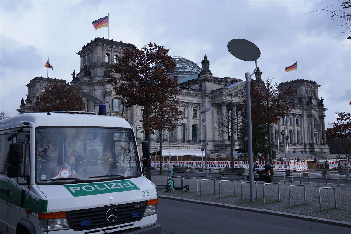 <i>Sean Gallup/Getty Images</i><br/>A police van outside Germany's parliament is pictured. Four alleged Hamas members suspected of plotting terror attacks on European soil have been arrested by German and Dutch authorities