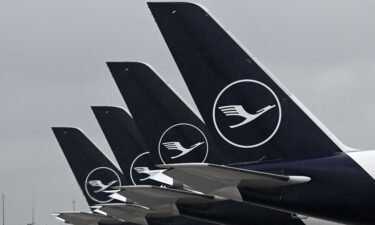 Airplanes of the German airline Lufthansa are pictured here parked in Munich