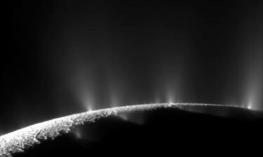 Plumes can be seen releasing water vapor and organic compounds into space at the south pole of Saturn's moon Enceladus.