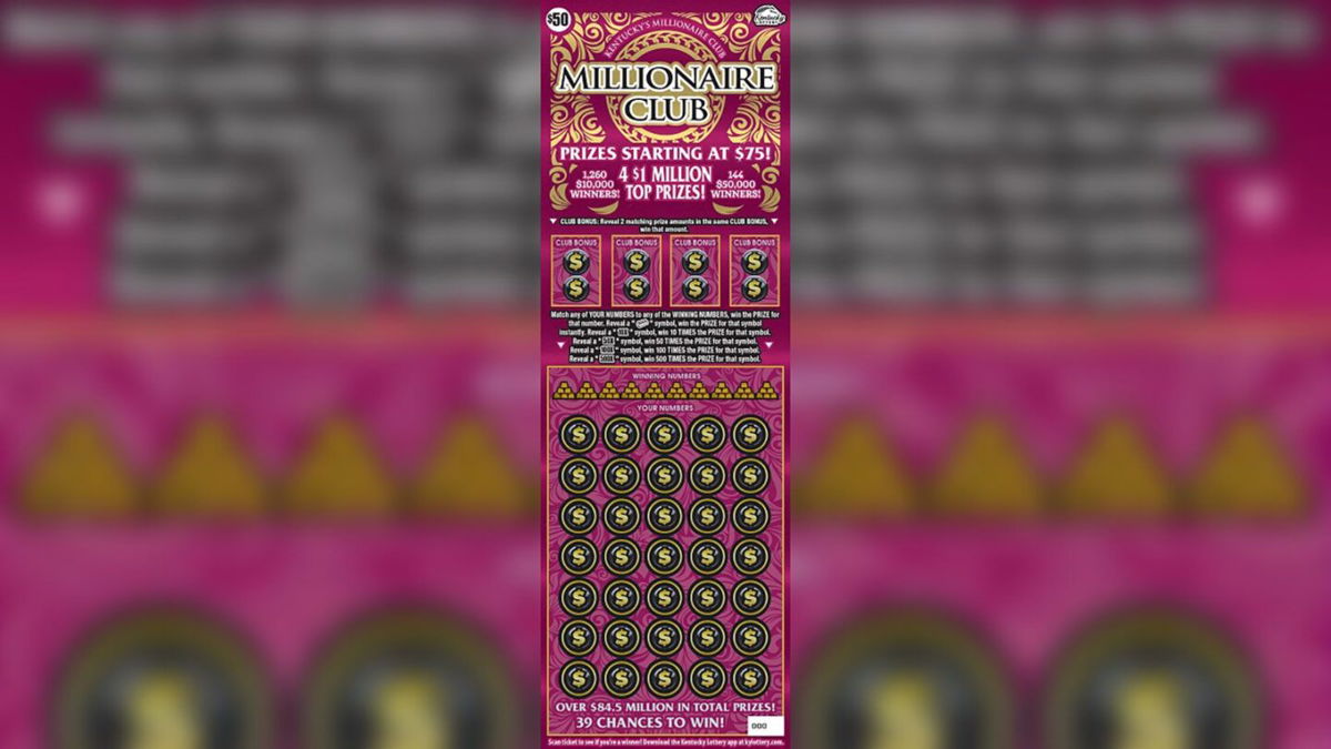 <i>From Kentucky Lottery</i><br/>The Kentucky Lottery's $50 scratch-off ticket Millionaire Club. Christmas came early for 21 Kentucky coworkers whose boss bought them lottery scratch-off tickets as a last-minute holiday gift.