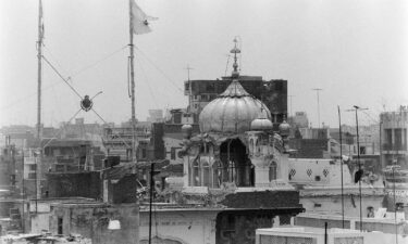 Pro-indepence Khalistan flags are seen at the Guru Nanak Sikh Gurdwara temple