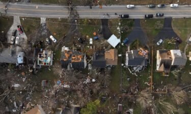 An aerial view of damaged homes a day after a tornado hit Madison