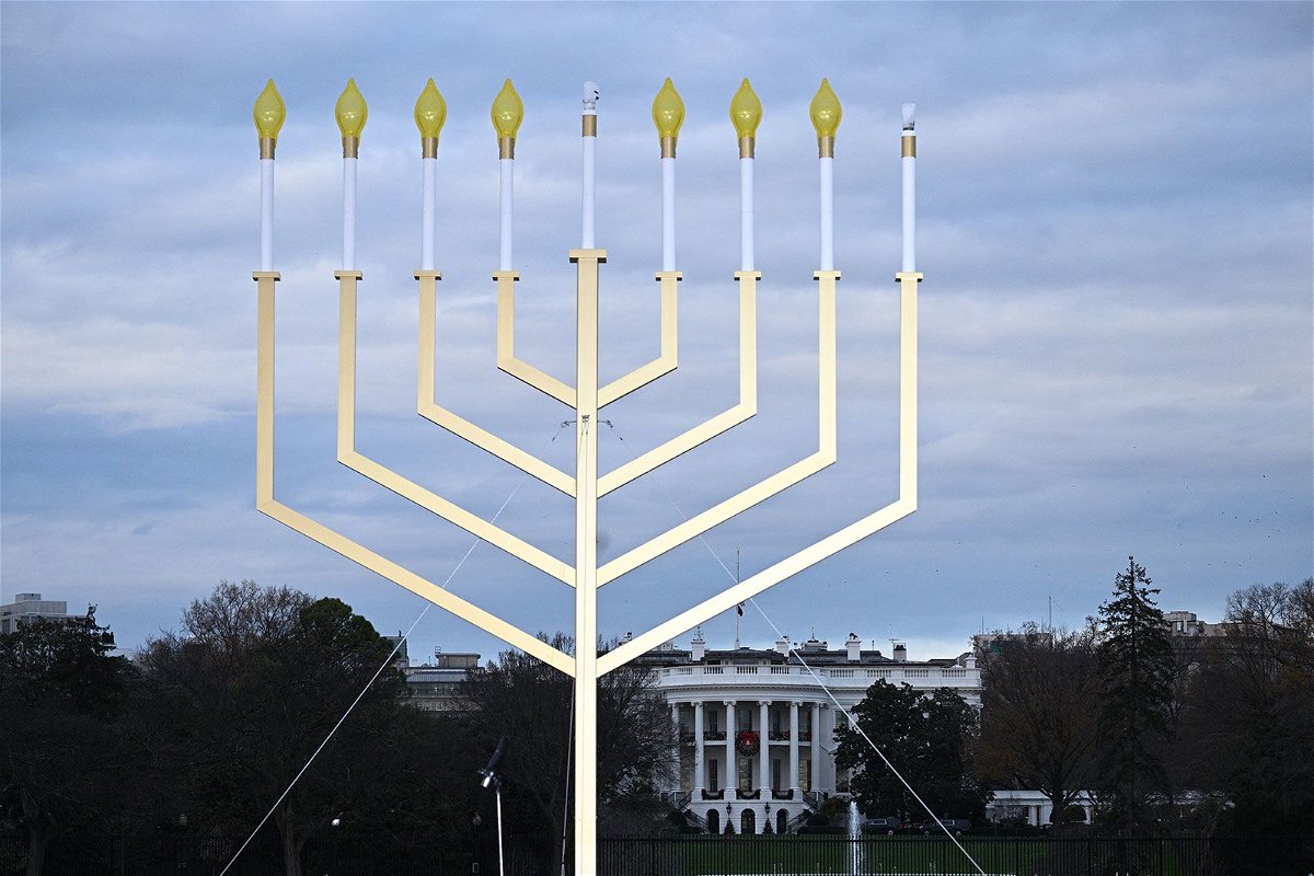 <i>Brendan Smialowski/AFP/Getty Images/FILE</i><br/>A large menorah  is seen ahead of the Annual National Menorah Lighting ceremony at the Ellipse of the White House in Washington