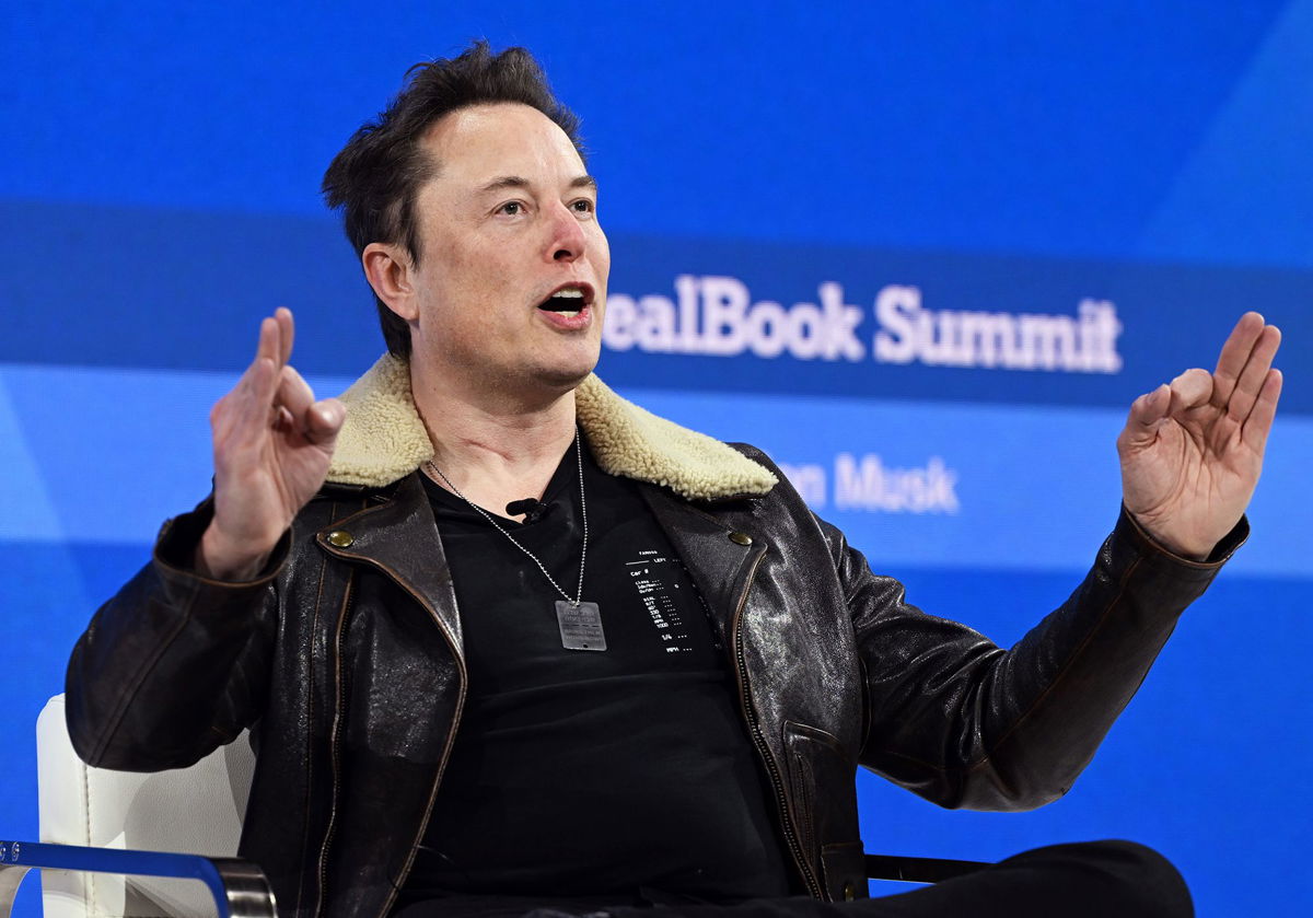 <i>Slaven Vlasic/Getty Images for The New York Times</i><br/>Elon Musk speaks onstage during The New York Times Dealbook Summit 2023 on November 29