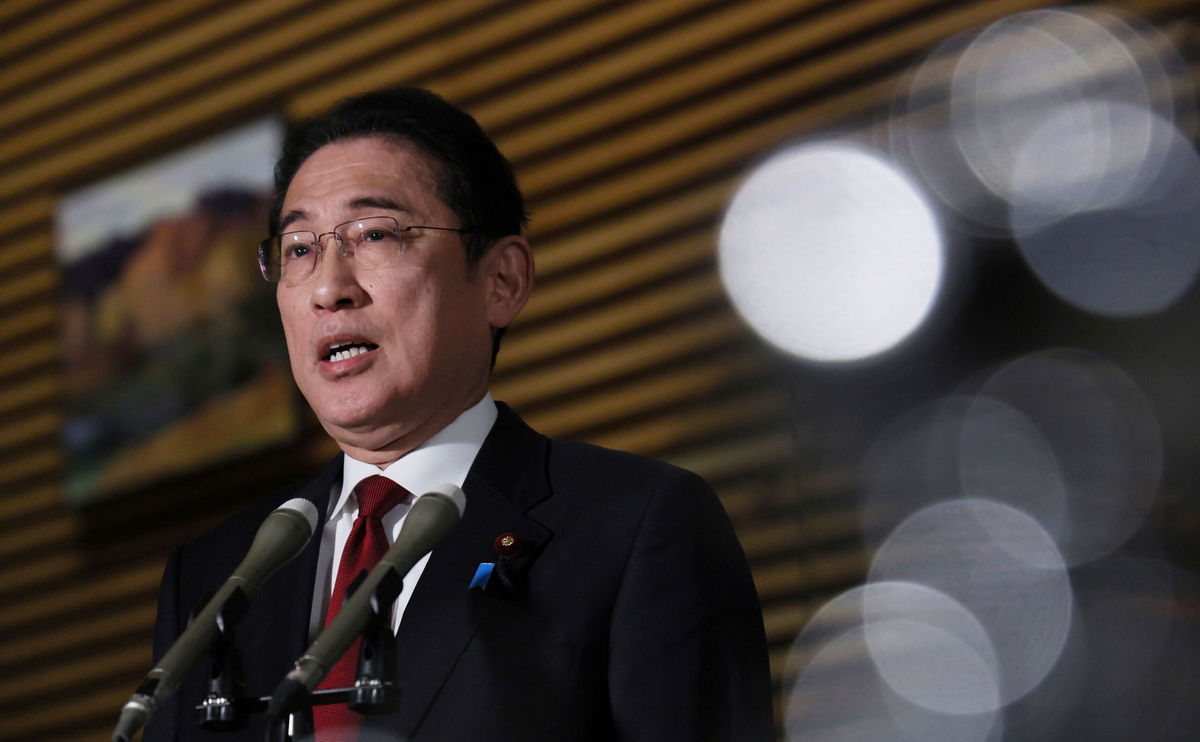 <i>Masamine Kawaguchi/The Yomiuri Shimbun/AP</i><br/>Japanese Prime Minister Fumio Kishida speaks at the prime minister's office in Tokyo on December 18.