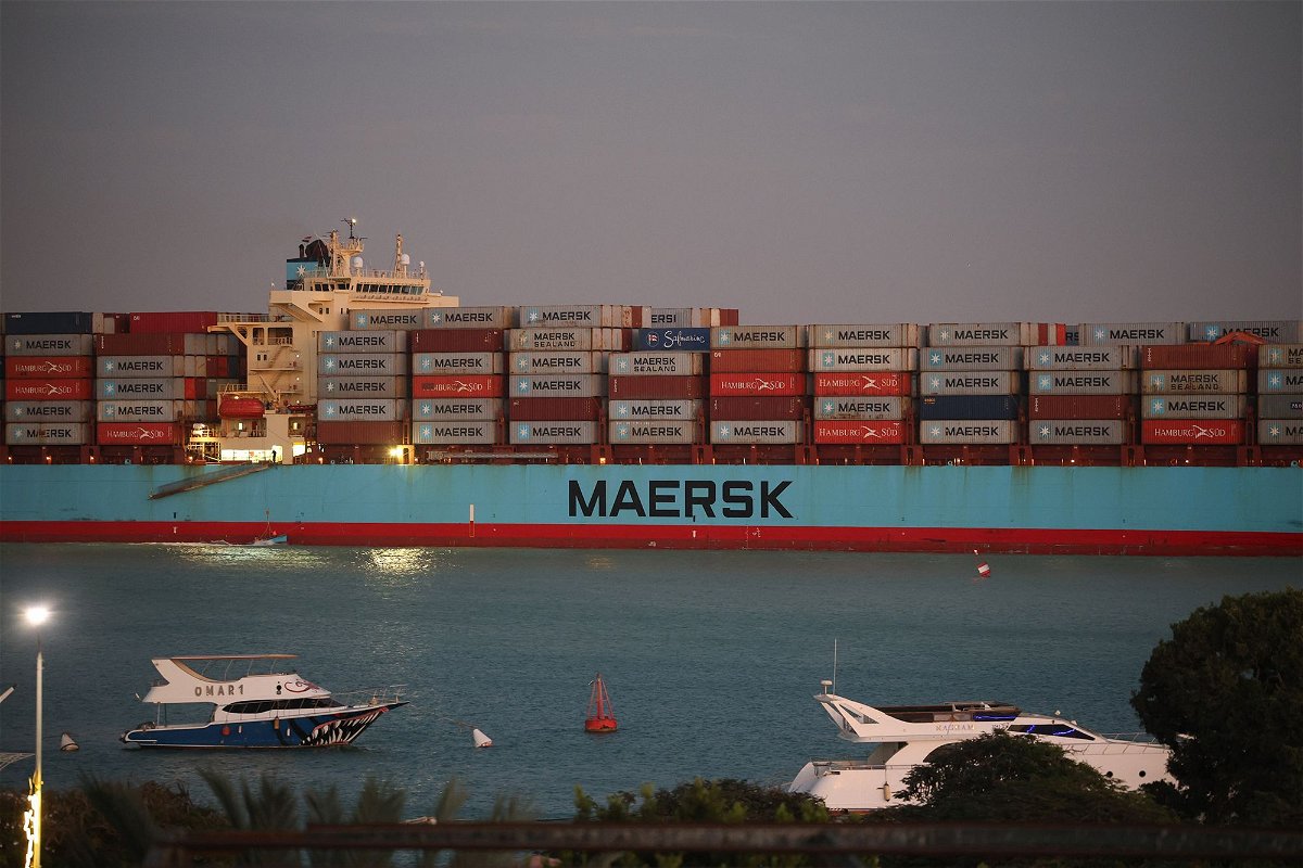<i>Stringer/Bloomberg/Getty Images</i><br/>The Maersk Sentosa container ship sails southbound to exit the Suez Canal in Suez