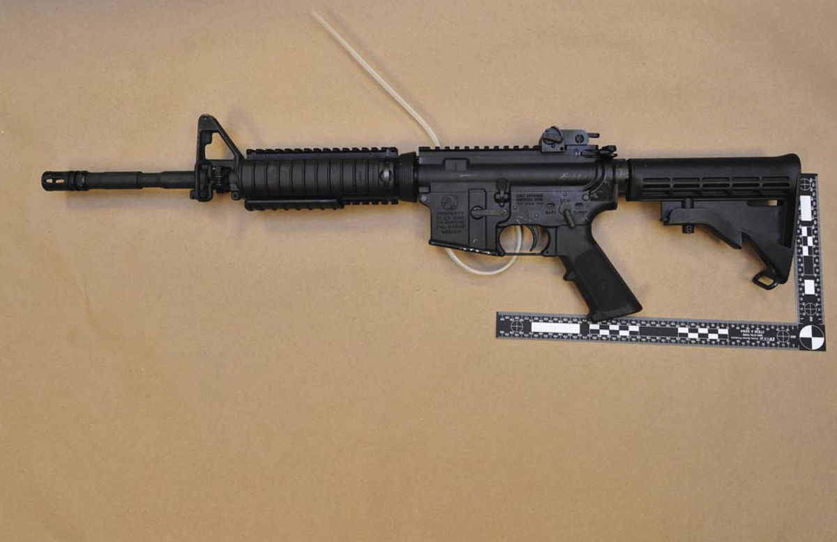 <i>United States District Court for the District of Massachusetts/AP</i><br/>A photo from a court case shows an assault rifle in Massachusetts.