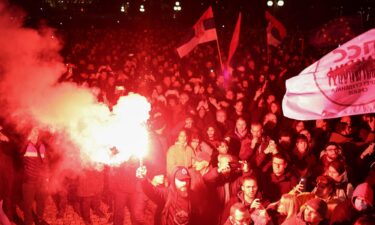 Supporters of the "Serbia Against Violence" coalition protest in Belgrade