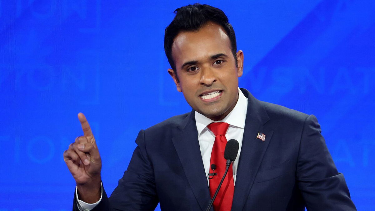 <i>Justin Sullivan/Getty Images</i><br/>Republican presidential candidate Vivek Ramaswamy participates in a Republican presidential primary debate on December 6