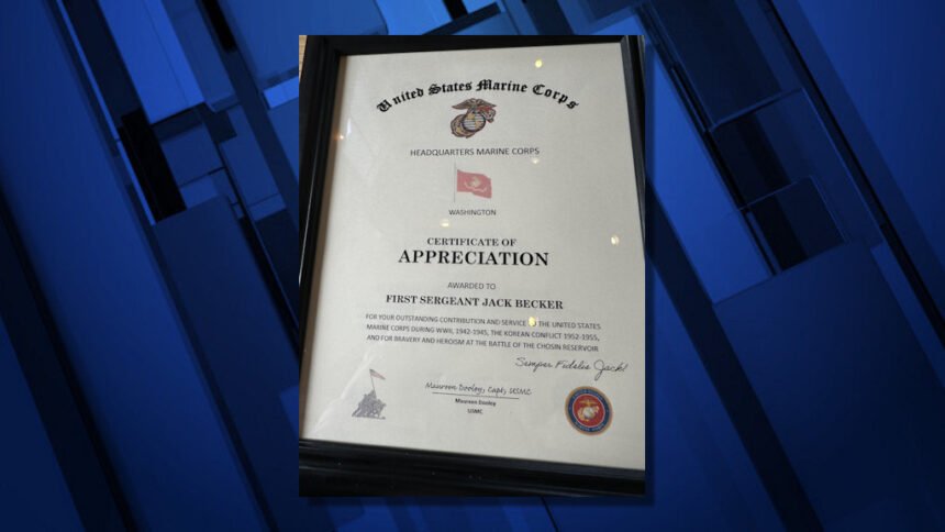 Jack Becker Marine Certificate of Appreciation