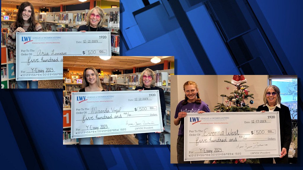League of Women Voters of Deschutes County 'Why Vote' Essay Contest winners Aria Levinson, Miranda Vogel and Evonna West