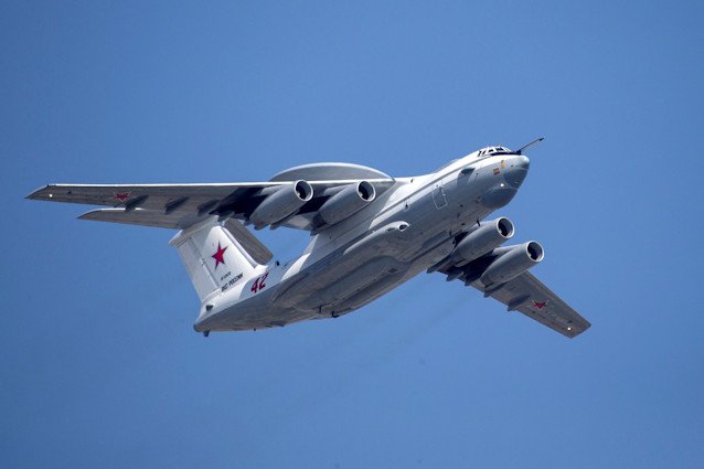 A Russian A-50 spy plane is seen here during a rehearsal for a military parade in Moscow in 2019. Ukraine claimed it destroyed a Russian spy plane over the Sea of Azov on January 15.