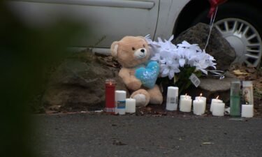 A makeshift memorial for a child killed by another child is seen at an apartment complex in Sacramento County