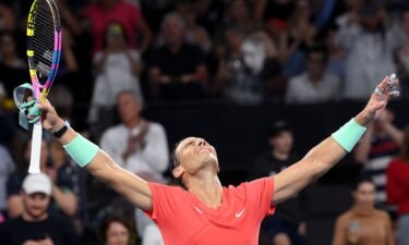 Rafael Nadal celebrates victory after his match against Dominic Thiem on Tuesday.