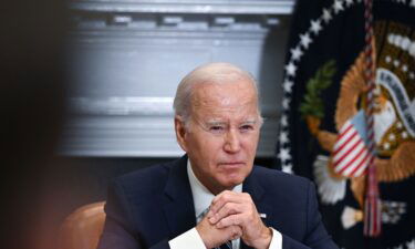 President Joe Biden takes part in a meeting in the Roosevelt Room of the White House in Washington