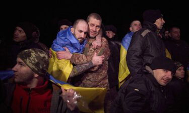 Ukrainian prisoners of war pictured following a prisoner exchange near Sumy