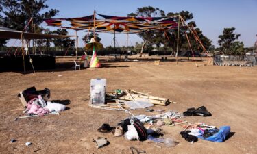 The personal belongings of festival-goers are seen at the site of an attack on the Nova festival by Hamas gunmen from Gaza