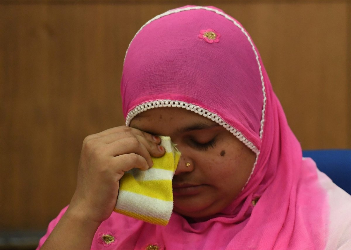 <i>Prakash Singh/AFP/Getty Images</i><br/>Indian rape survivor Bilkis Bano reacts during a press conference in New Delhi in May 2017. Bano was gang raped and seven of her relatives were killed during religious riots that broke out in the western state of Gujarat in 2002.