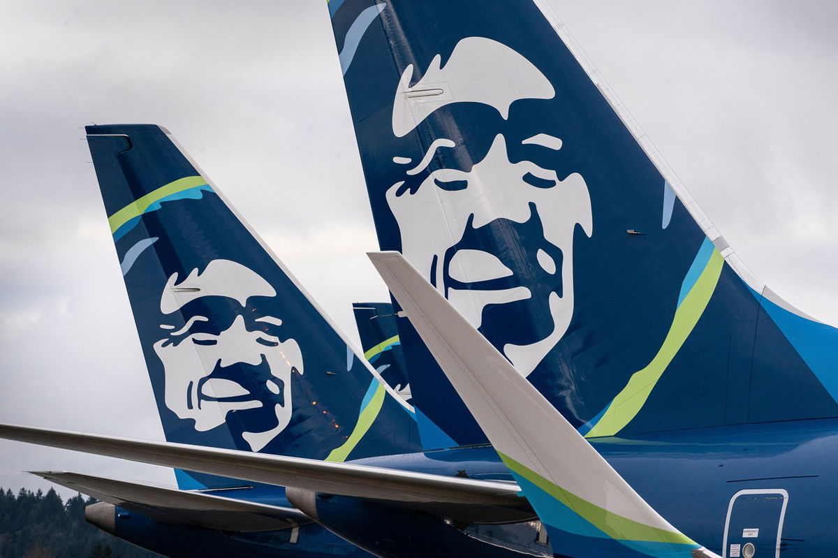 <i>David Ryder/Bloomberg/Getty Images</i><br/>An Alaska Airlines Boeing 737 Max 9 aircraft is seen here grounded at Seattle-Tacoma International Airport in Seattle on January 6. Shares in Boeing fell as much as 8.6% in pre-market trade on Monday.