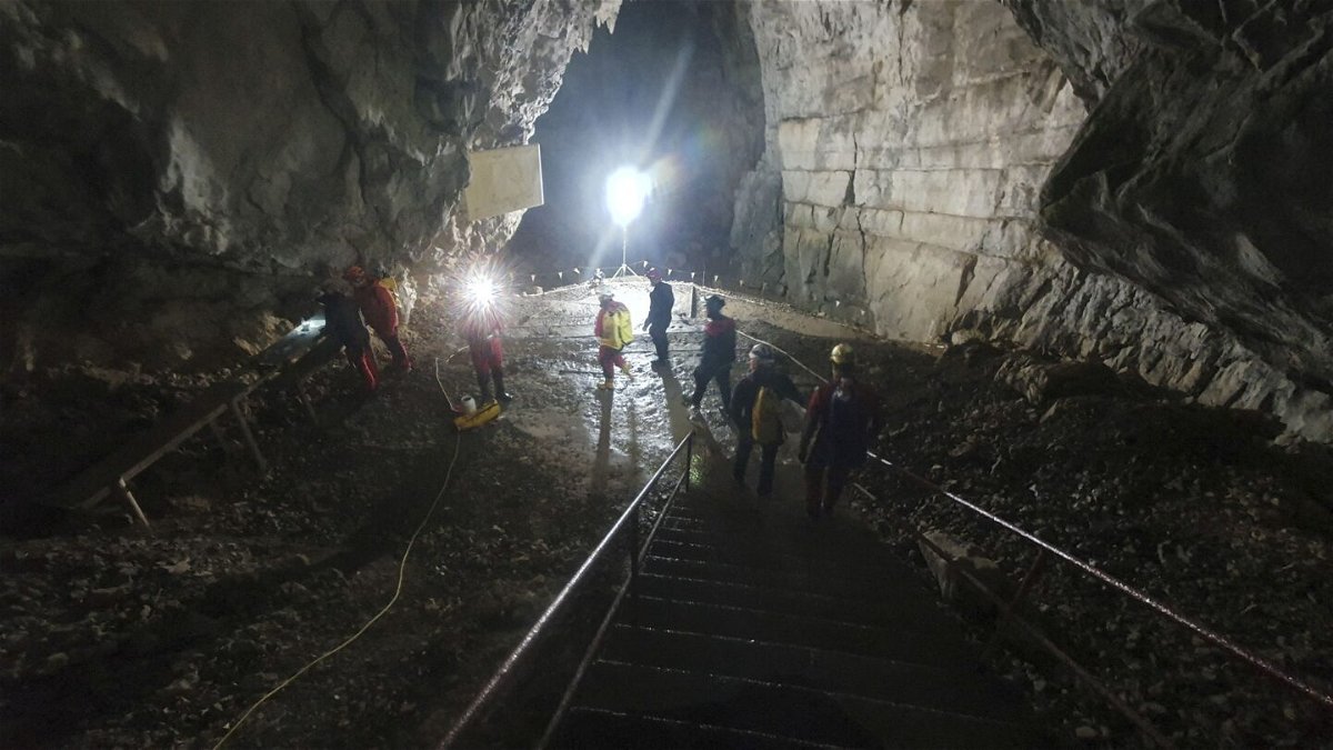 <i>Cave Rescue Service of Slovenia/Handout/Reuters</i><br/>Rescuers searching for the missing group on Saturday.