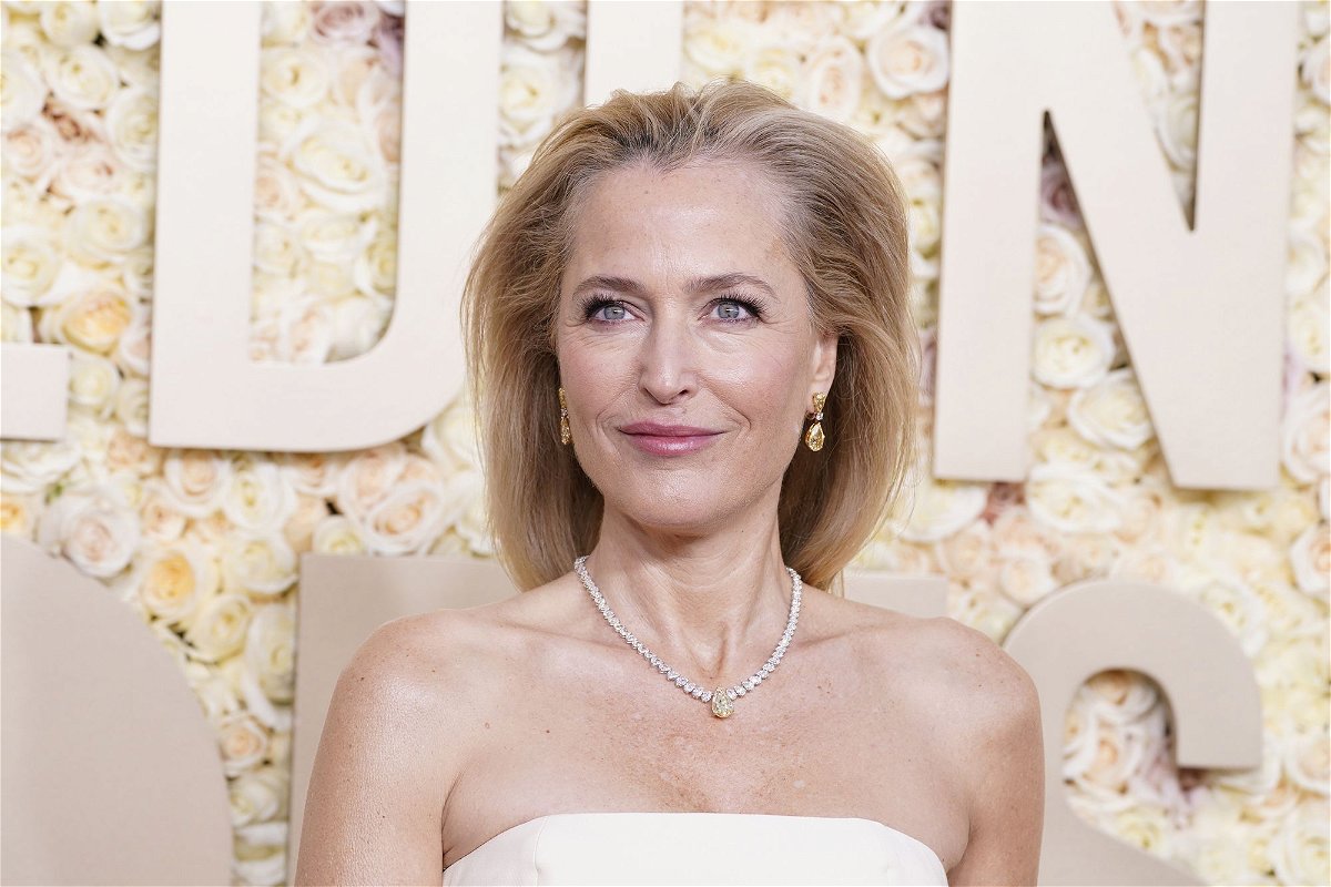 <i>Jordan Strauss/Invision/AP</i><br/>Gillian Anderson's Golden Globes gown was by Gabriela Hearst and featured subtle embroidered vulvas on the skirt. The addition took 150 hours.