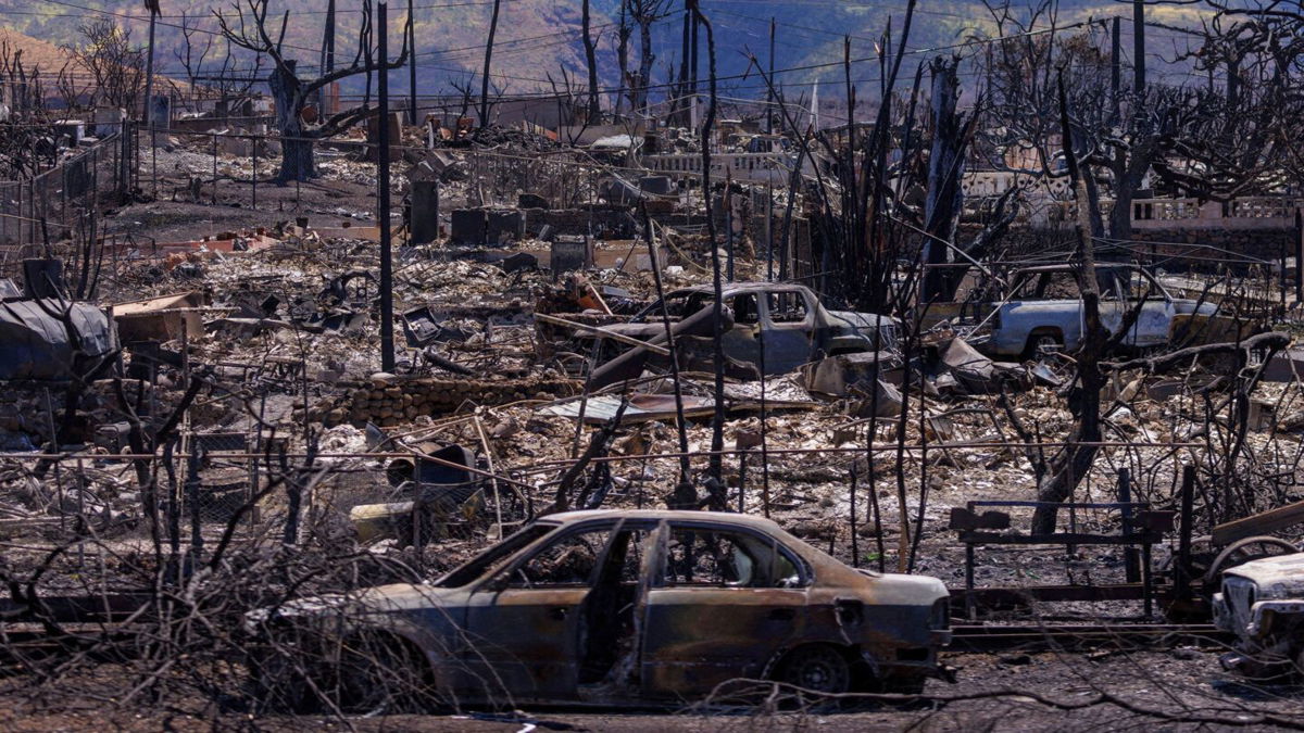 <i>Mike Blake/Reuters</i><br/>Fire damage in the town of Lahaina on the island of Maui in Hawaii