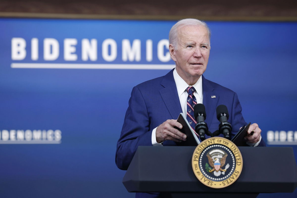 <i>Anna Moneymaker/Getty Images</i><br/>U.S. President Joe Biden speaks during an event at the South Court Auditorium in the Eisenhower Executive Office Building at the White House on October 23