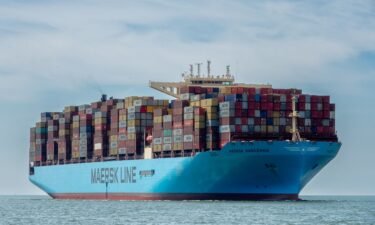 Container vessel Maersk Hangzhou sails in the Wielingen channel