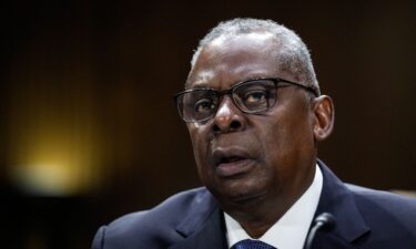 U.S. Secretary of Defense Lloyd Austin looks on during a joint press conference with Israeli Defense Minister Yoav Gallant at Israel's Ministry of Defense in Tel Aviv