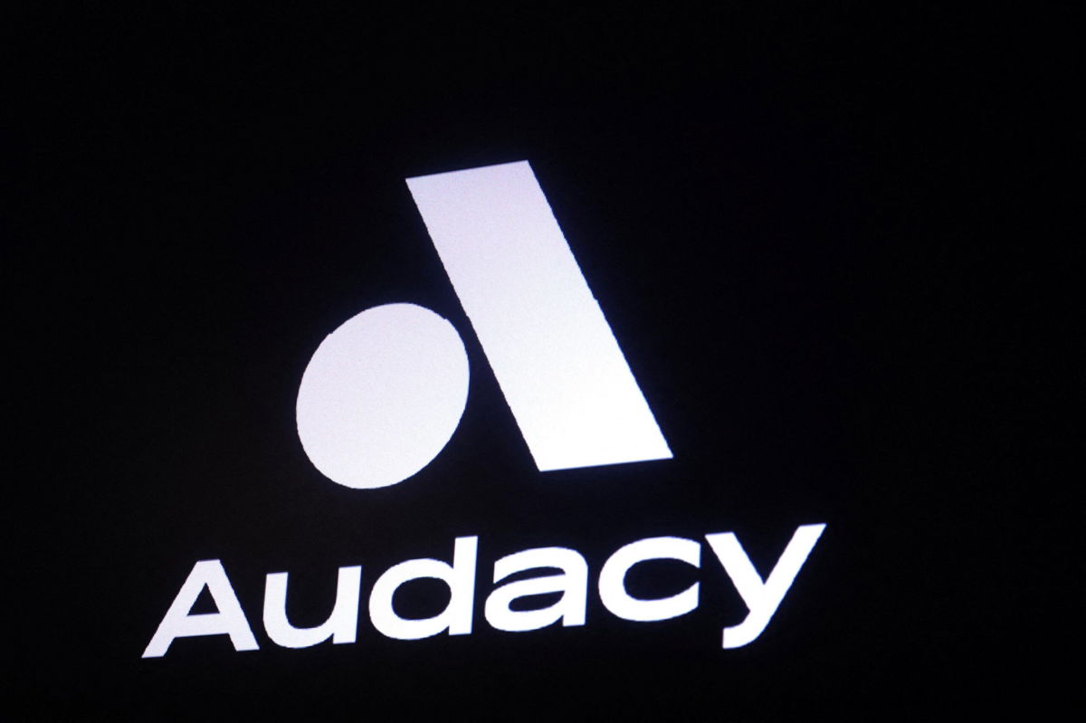 <i>Brendan McDermid/Reuters</i><br/>A screen displays the company logo for Audacy