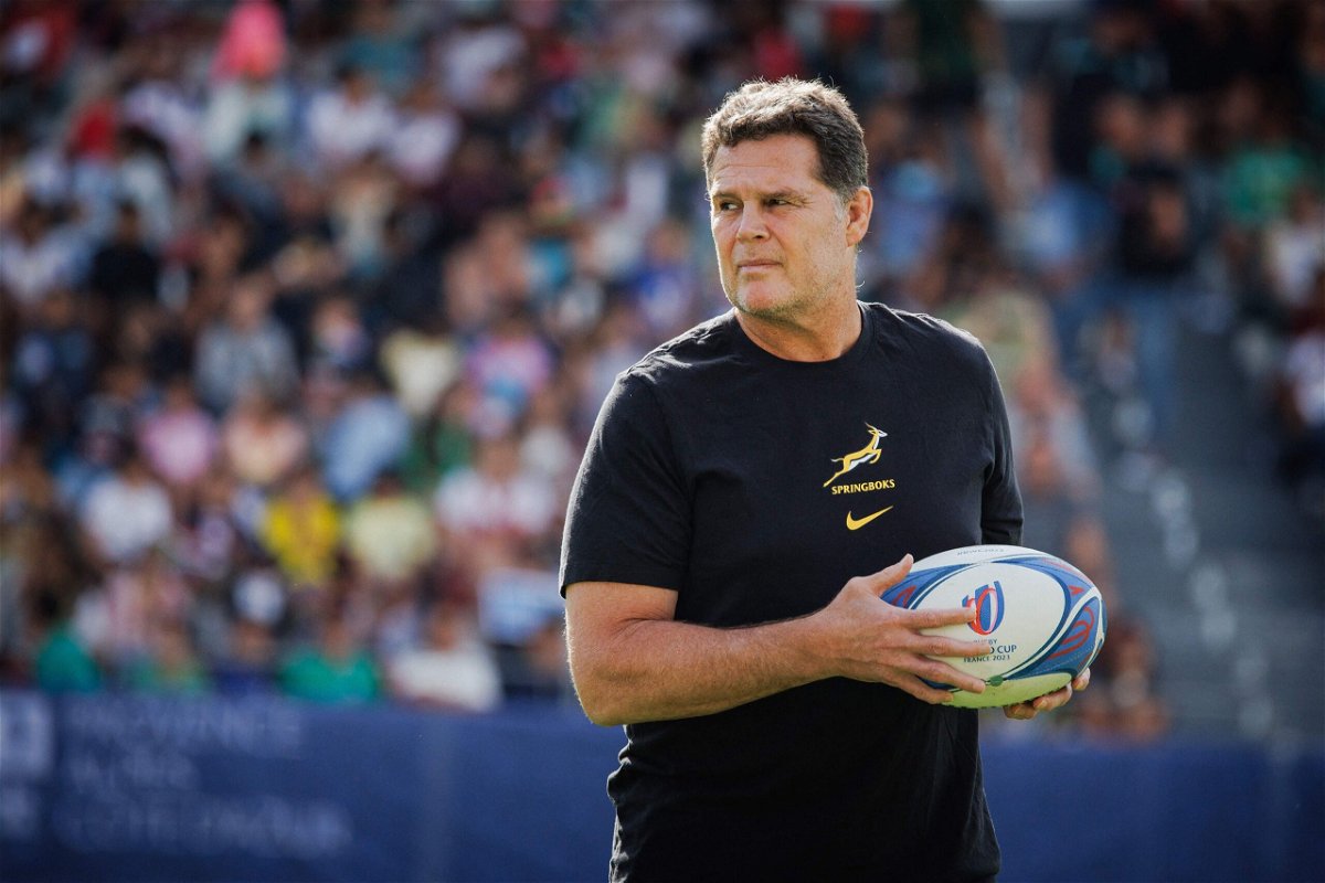 <i>Clement Mahoudeau/AFP/Getty Images</i><br/>Rassie Erasmus looks on during a South Africa training session at the Mayol Stadium in Toulon