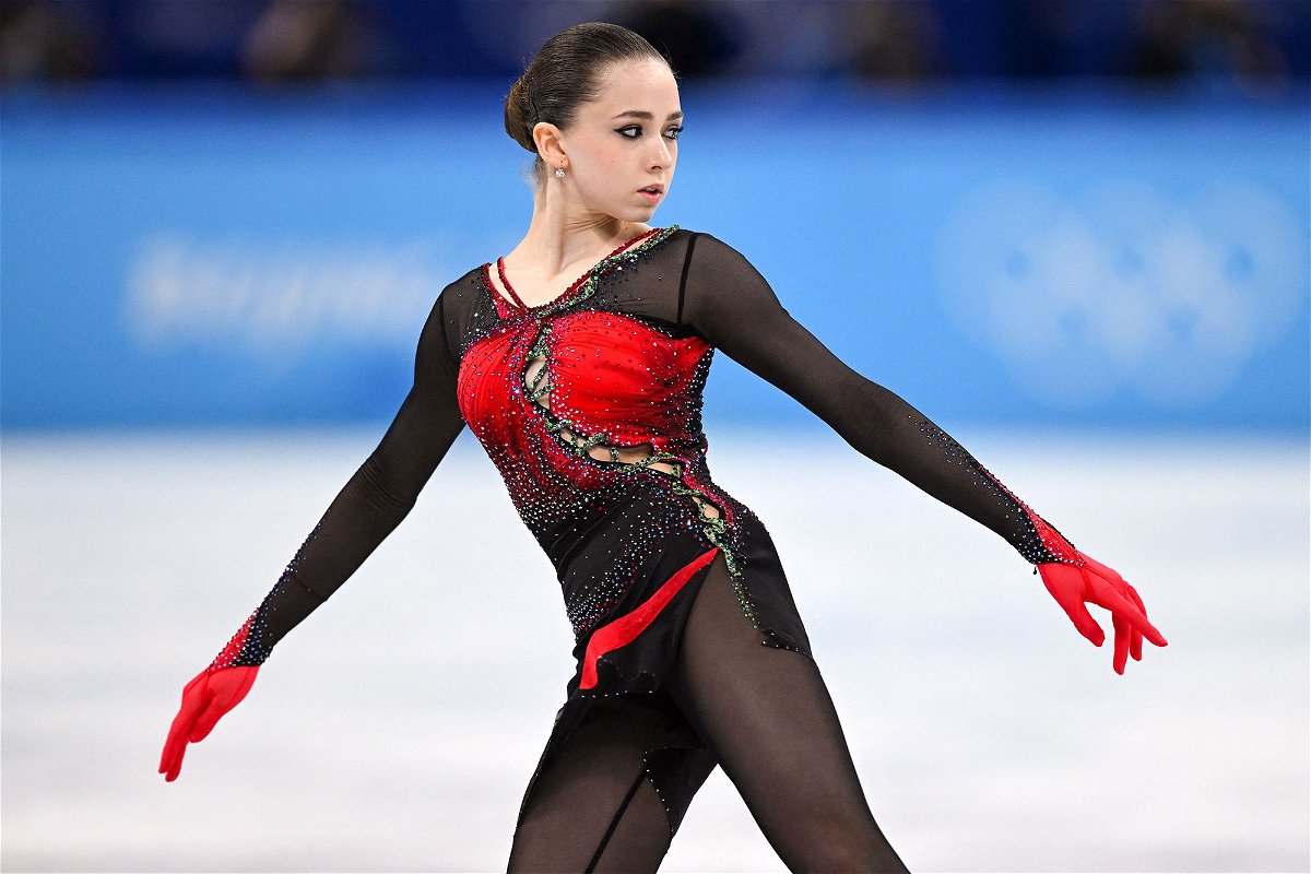 <i>Manan Vatsyayana/AFP/Getty Images</i><br/>Russia's Kamila Valieva competes in the women's single skating free skating of the figure skating event during the Beijing 2022 Winter Olympic Games at the Capital Indoor Stadium in Beijing on February 17