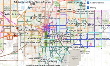 A view of active snowplows on the City of Wichita's online tracker on January 11