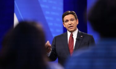 Republican presidential candidate and Florida Gov. Ron DeSantis participates in a CNN Republican Town Hall moderated by CNN's Kaitlan Collins at Grand View University in Des Moines