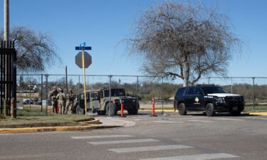 Texas National Guard troops control who enters and exits Shelby Park at the US-Mexico border in Eagle Pass