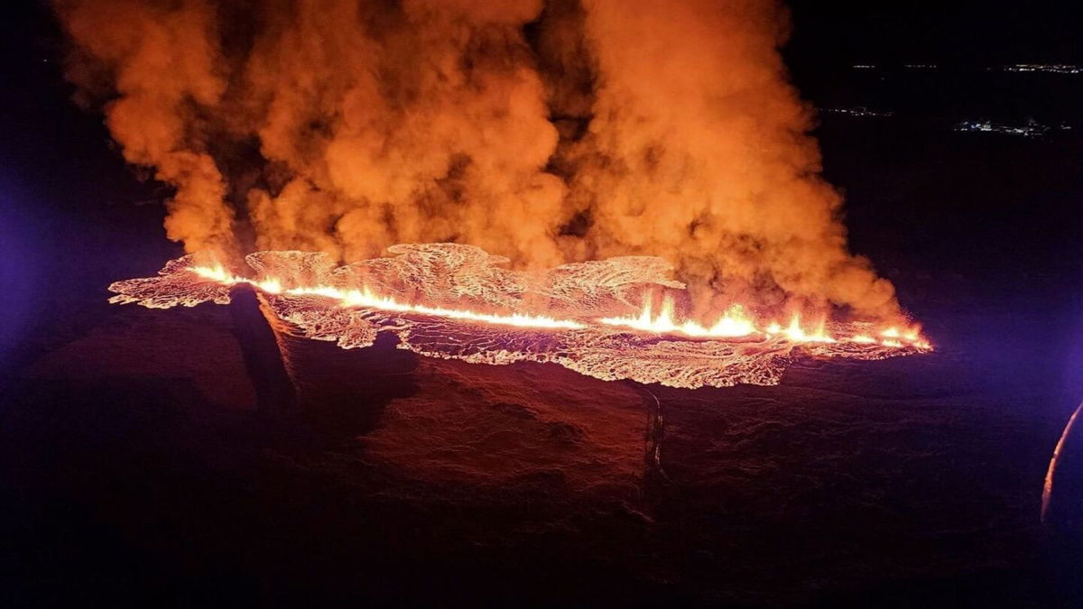 <i>Iceland Civil Protection Agency</i><br/>A volcano has erupted in southwest Icelandic peninsula of Reykjanes following orders for nearby residents to evacuate