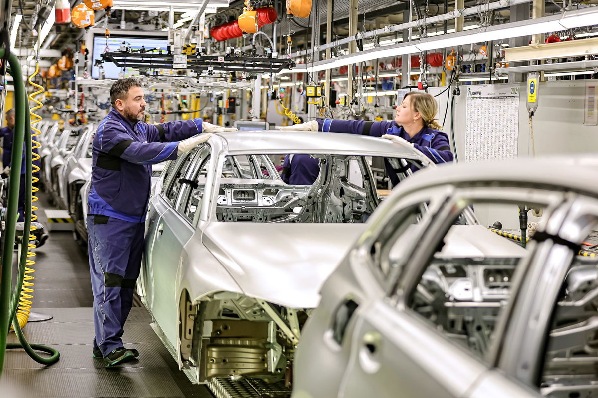<i>Leonhard Simon/Getty Images</i><br/>A BMW factory in Munich is seen here in December 2023. Germany's struggling manufacturing sector has been a drag on economic growth. Germany’s economy shrank last year for the first time since the onset of the Covid-19 pandemic.