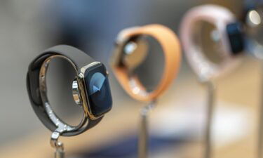 The Apple Watch Series 9 is seen here on display in September 2023 in Milan