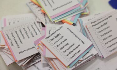 Ballots for candidates are pictured at the Mineola Community Center before the caucus vote in Mineola