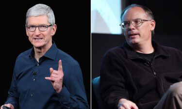 Left: Apple CEO Tim Cook; right: Tim Sweeney