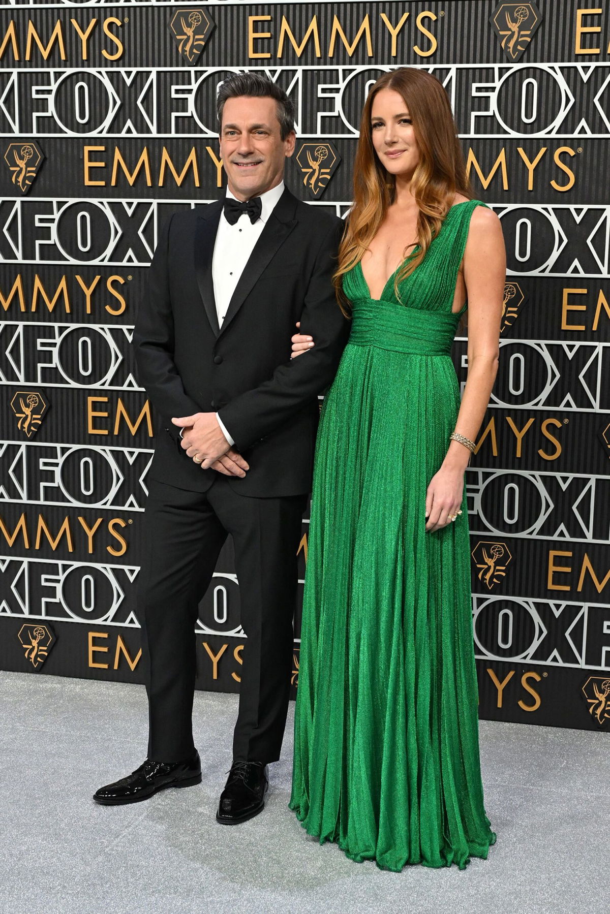 <i>Robyn Beck/AFP/Getty Images</i><br/>Jon Hamm and wife Anna Osceola arrive for the 75th Emmy Awards on Jan. 15. In May 2022