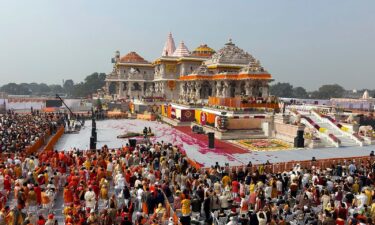 Indian Prime Minister Narendra Modi plays a leading role in the ceremony consecrating a statue of the god Ram.