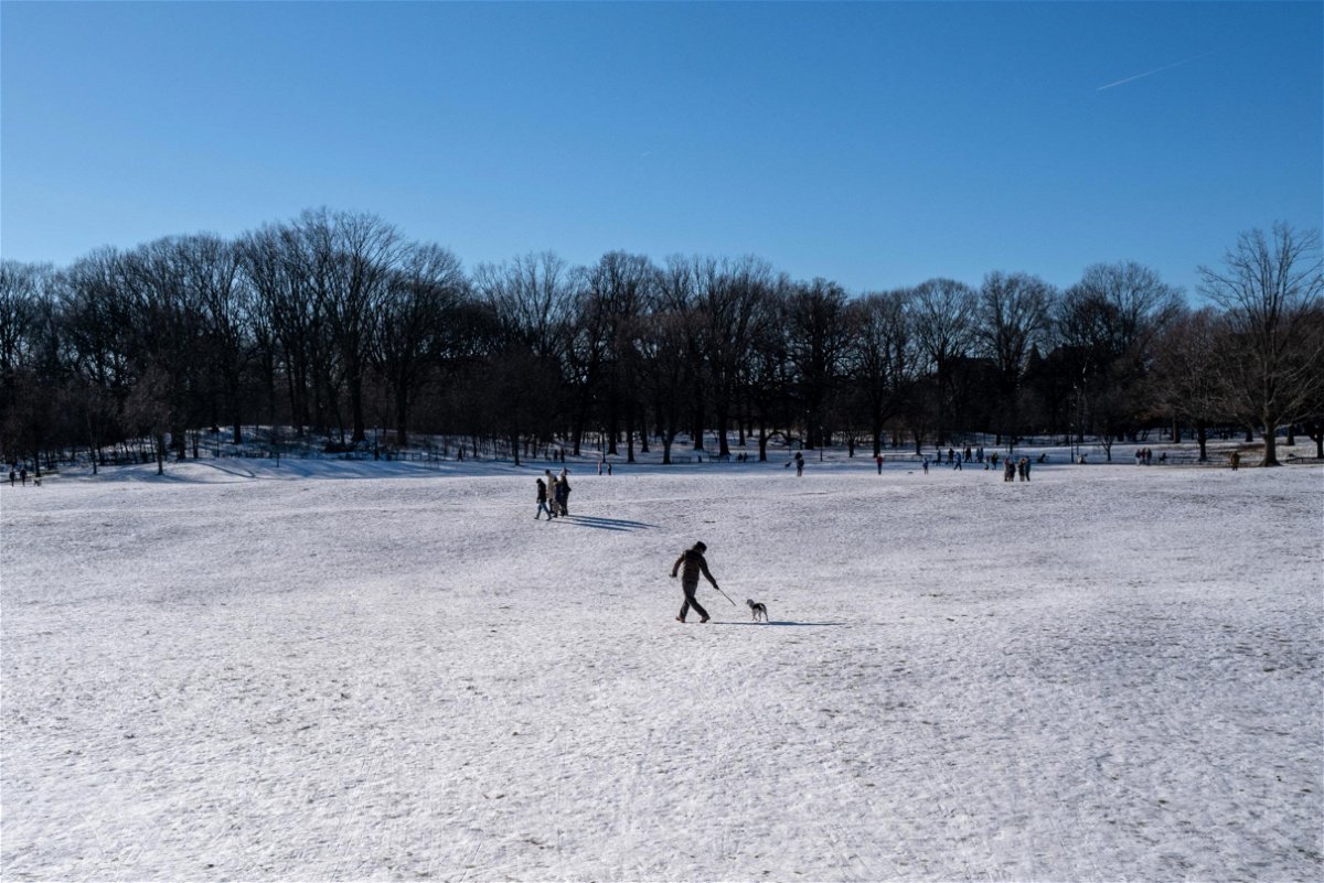 <i>Spencer Platt/Getty Images</i><br/>People walk through the snow in Brooklyn's Prospect Park on a cold winter afternoon in New York City on January 21.