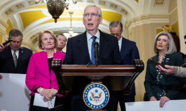 Senate Minority Leader Mitch McConnell speaks during the weekly Republican Caucus lunch news conference Tuesday at the US Capitol building in Washington