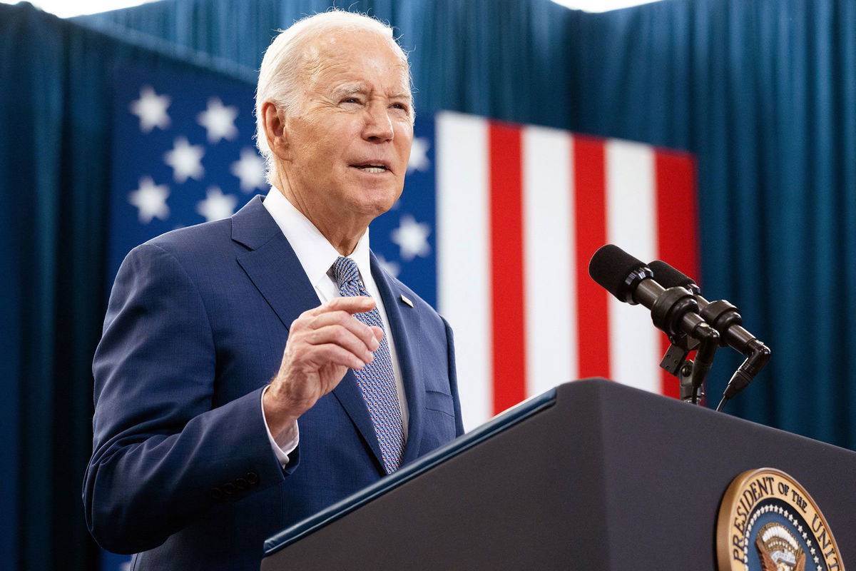 <i>Saul Loeb/AFP/Getty Images</i><br/>President Joe Biden speaks during an event to promote his economic agenda in Raleigh