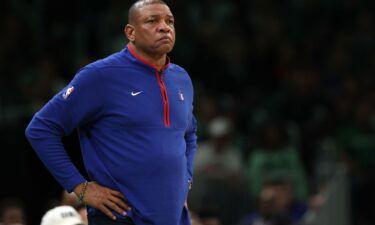 Doc Rivers looks on at a game between the Philadelphia 76ers and the Boston Celtics on May 3
