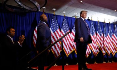 Former President Donald Trump takes the stage during his primary night party at the Sheraton on January 23 in Nashua