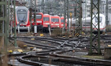 Deutsche Bahn passenger trains outside the Frankfurt am Main central station in Germany earlier this month. Unionized train drivers went on strike earlier in January