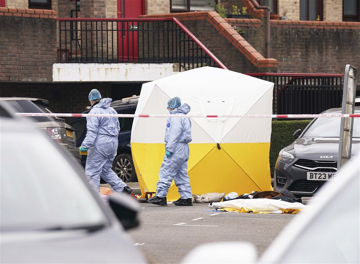 <i>Lucy North/Press Association/AP</i><br/>Police officers are pictured at the scene of the incident on Tuesday.